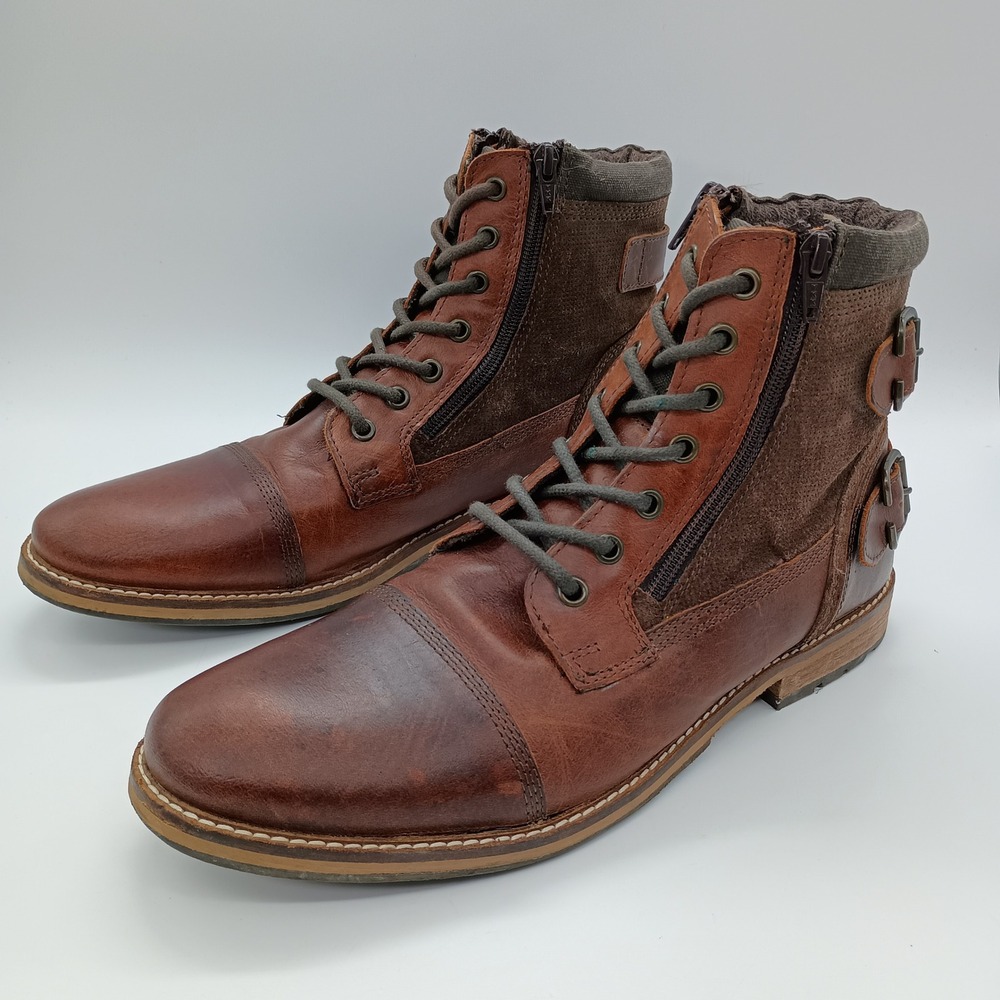 Franco Fortini Dalton Brown Leather Combat Boots Mens 10 Cap Toe‎ Side Zip - Picture 4 of 9